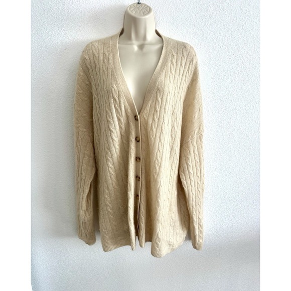 Reformation Cashmere Cardigan NWT Giusta Oversized Sweater Beige Sz L Cable Knit - Picture 2 of 9